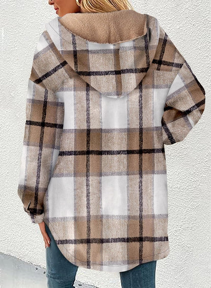 ✨Women's Flannel Hooded Button down Fleece Plaid Shacket