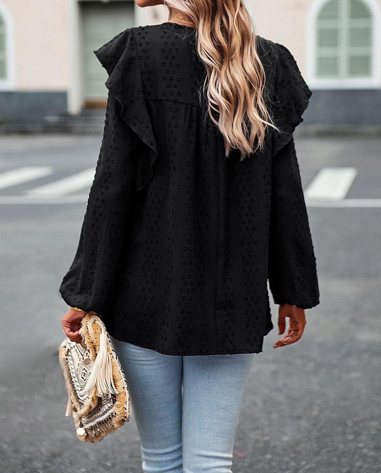 Women's Swiss Polka Dot Babydoll Top With Ruffles