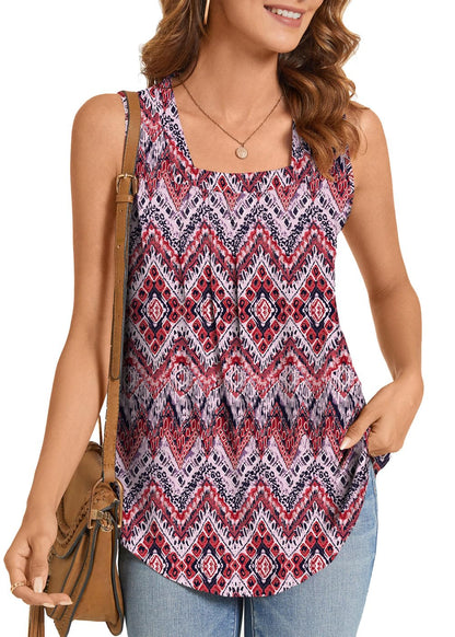 ⏰Hot Sale-Women's Summer Printed Pleated Sleeveless Tank Top