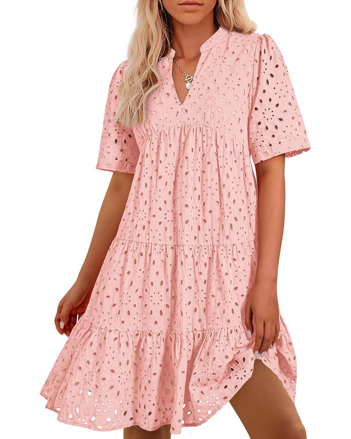 ⏰Hot Sale-Women's Elegant Hollow Out Lace Ruffle Casual Mini Dress