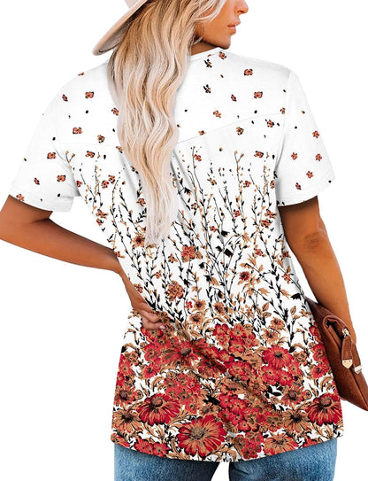 ⏰Hot Sale-Women's Summer Printed Pleated Crew Neck Tee