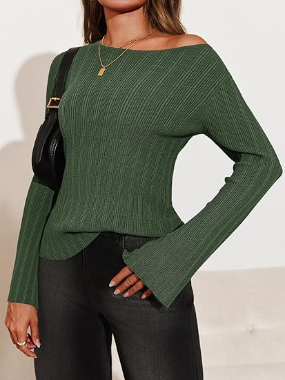 Womens Bell Long Sleeve Knit Tops Lightweight Pullover Sweaters