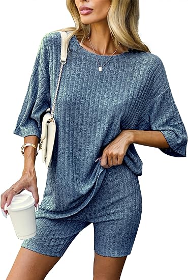 🔥Ribbed Knit T-shirt Shorts Lounge Sets (BUY 2 FREE SHIPPING)