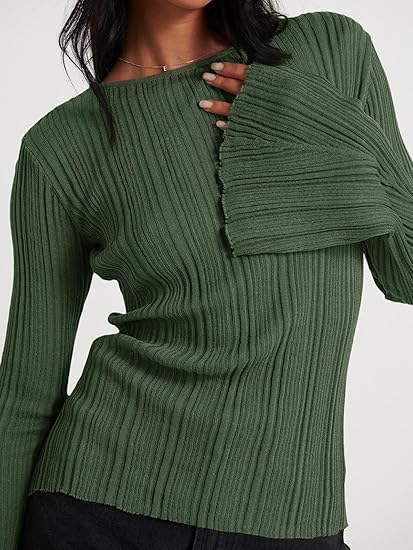 Womens Bell Long Sleeve Knit Tops Lightweight Pullover Sweaters