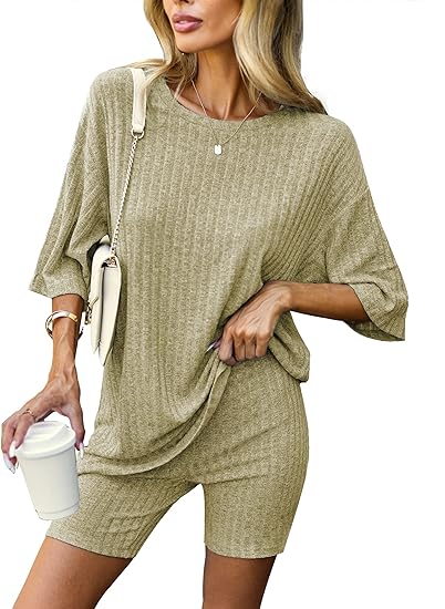 🔥Ribbed Knit T-shirt Shorts Lounge Sets (BUY 2 FREE SHIPPING)