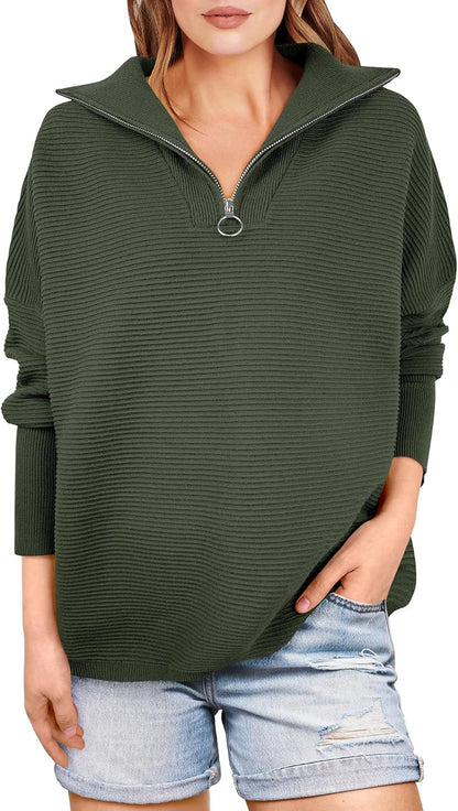 Quarter Zip Oversized Rib Knit Cozy Pullover Sweaters Top(50% OFF!!!)