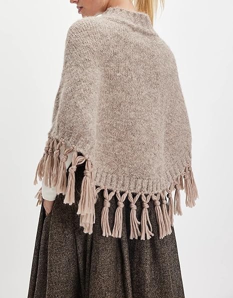 Women's Tassel High-Neck Knitted Cape