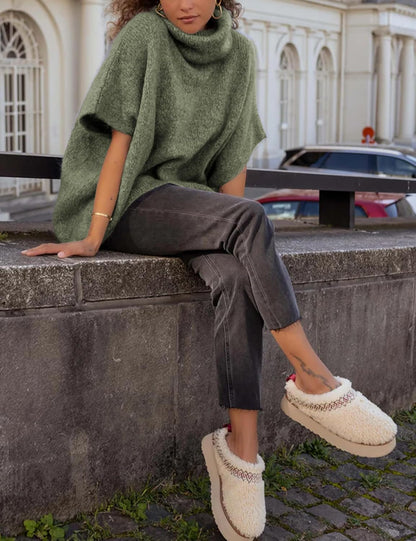 ✨Women's Turtleneck Cropped Bat Sleeve Knit Top