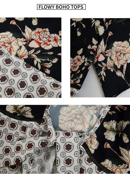 ⏰Hot Sale-Women's Floral Kimono Ruffle Sleeve Tie Cardigans Flowy Boho Loose Cover Ups