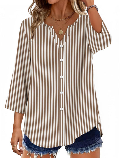 Women's Cotton 3/4 Sleeve Button Down Gingham Shirts