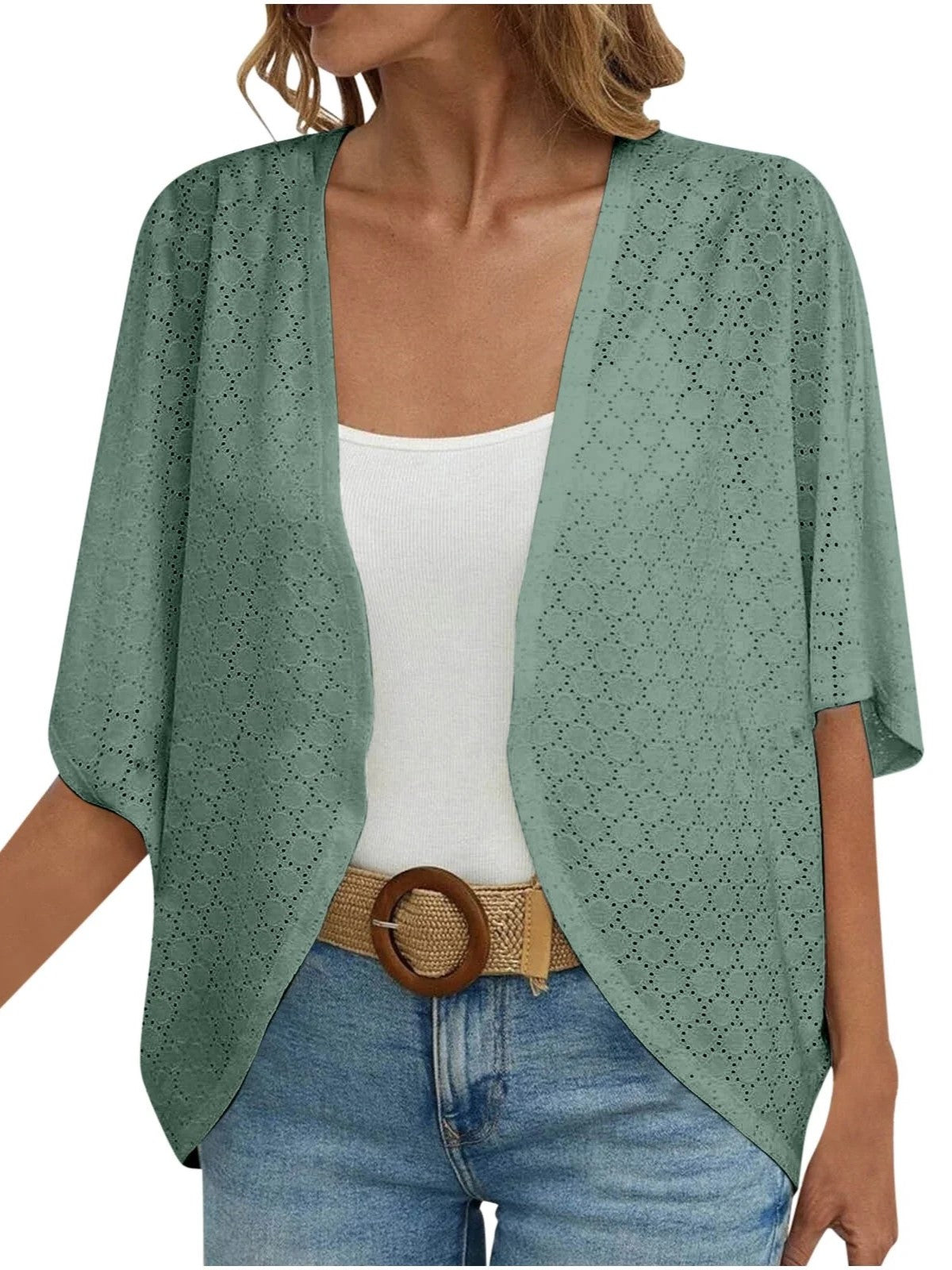 HOT SALE Women's Casual Lightweight Half Sleeve Hollow Cardigan