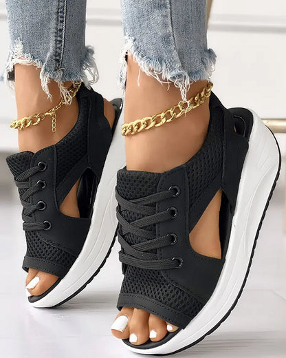 💖Hot Sale - 48% OFF🎁CONTRAST PANELED CUTOUT LACE-UP MUFFIN SANDALS