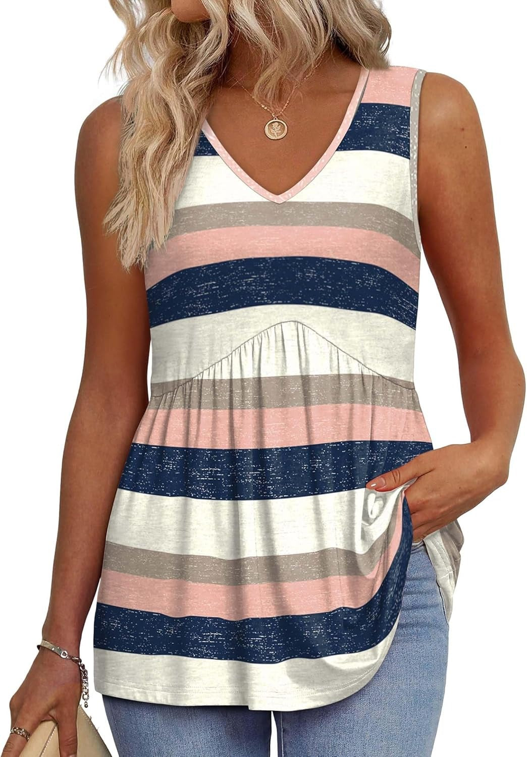 📣Women's Print Flowy Sleeveless V Neck Peplum Tank Tops