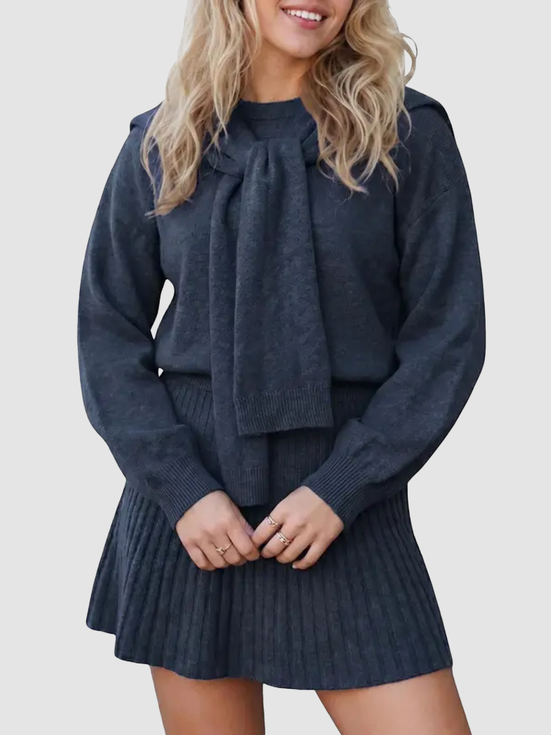 Women Tie‑Neck Sweater & Skirt Two‑Piece Set
