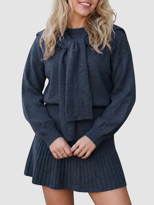 Women Tie‑Neck Sweater & Skirt Two‑Piece Set