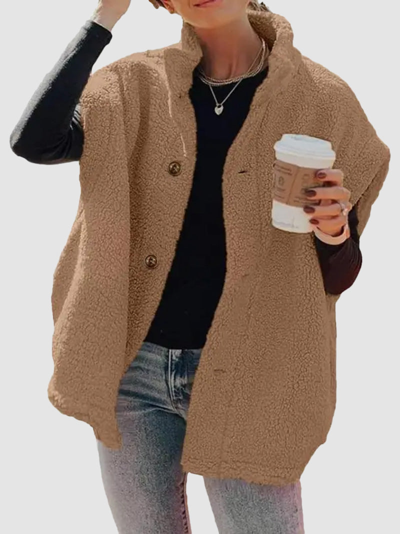 Women's Oversized Warm Button Down Sherpa Vest Jacket with Pockets