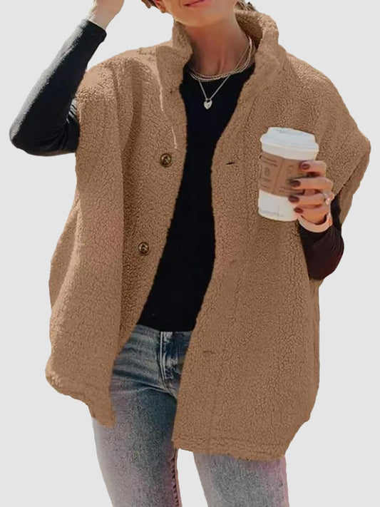 Women's Oversized Warm Button Down Sherpa Vest Jacket with Pockets