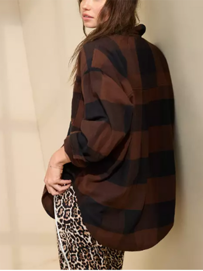 Women's Loose Flannel Casual Double Pocket Shirt