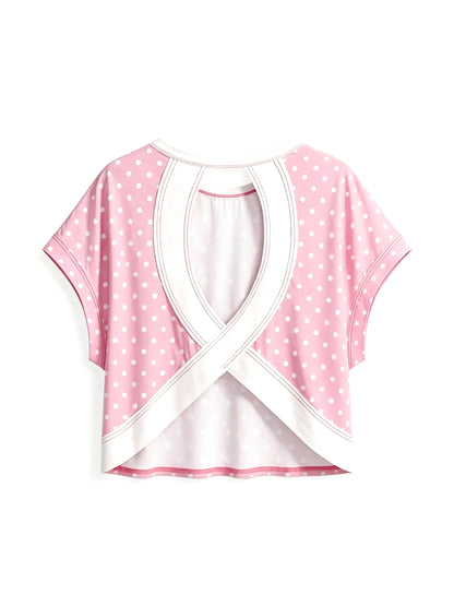 Polka Dot & Striped Cross Back Cutout Cropped Tee