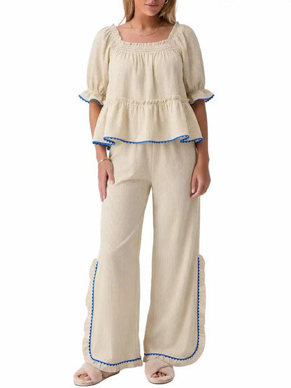 ✨Women's Christmas Plaid Ruffle Puff Sleeve Pajamas Set