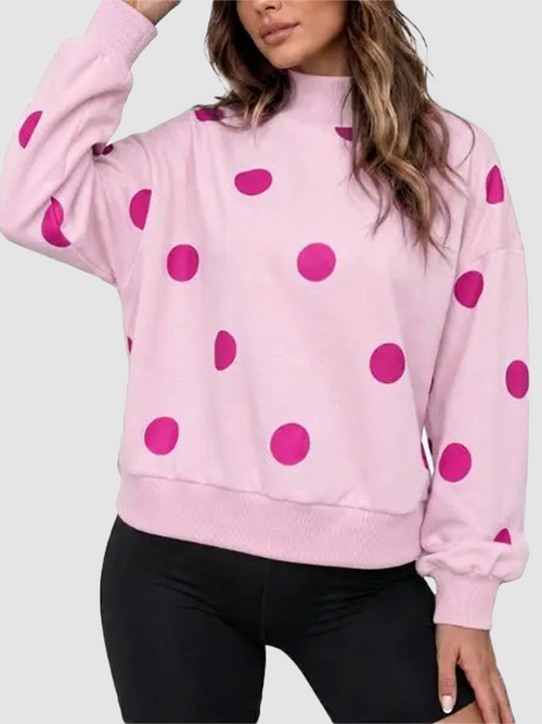 Women Oversized Long Sleeve Polka Dot Mock Neck Casual Pullover Sweatshirt