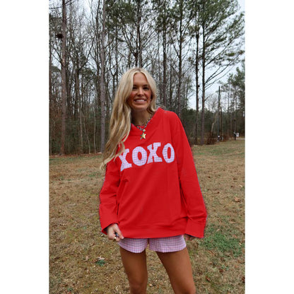 XOXO Gingham Mock Neck Sweatshirt