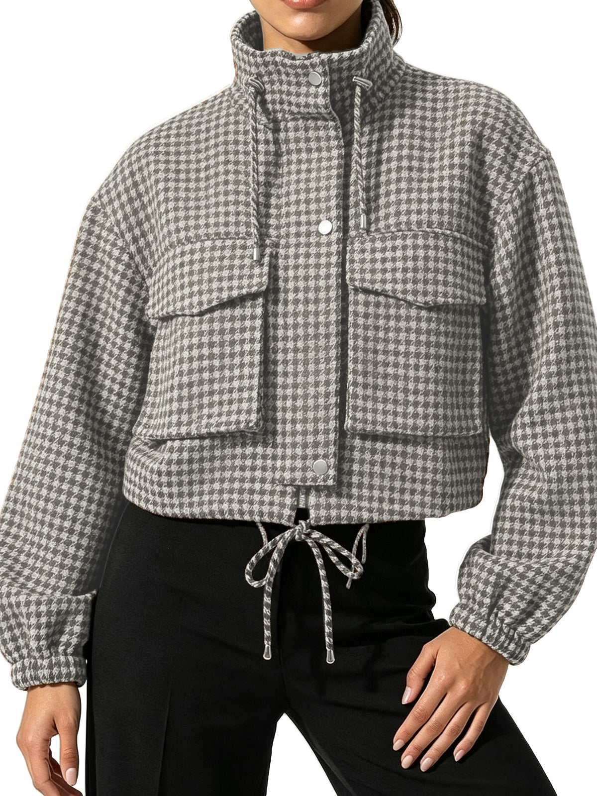 Retro Plaid Stand Collar Short Jacket