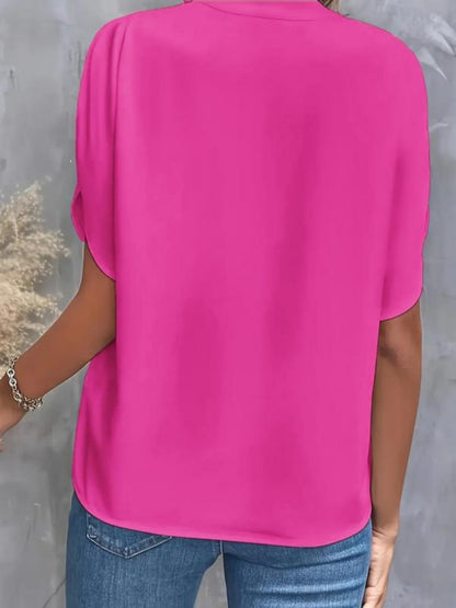 ✨Women's Short Sleeve Solid Color Notch Collar Short Sleeve Shirt