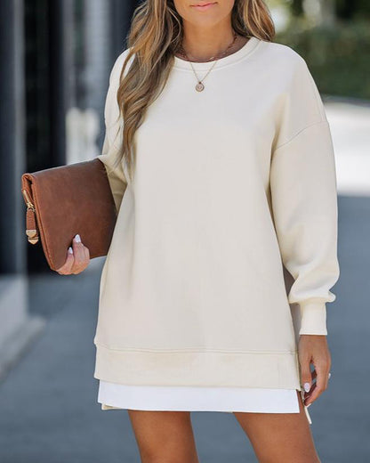 ✨Trend Women’s Long Sleeve Pullover Sweatshirt Zipper Slit Casual Dress