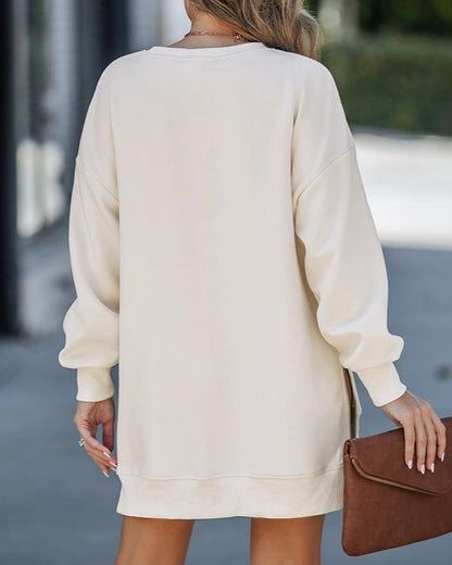 ✨Trend Women’s Long Sleeve Pullover Sweatshirt Zipper Slit Casual Dress