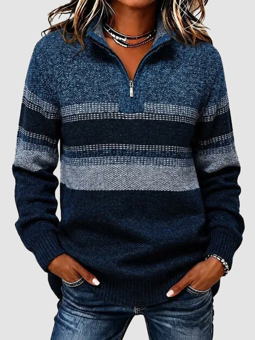 Hot Sale-Color Block Striped Half Zip Knit Pullover