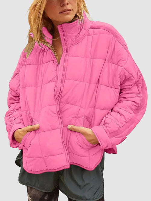 Women Lightweight Loose‑Fit Long‑Sleeve Zip Front Quilted Puffer Jacket