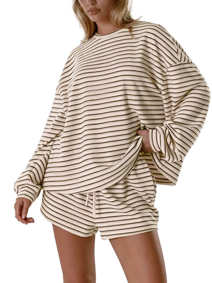 Striped 2‑Piece Outfit & Oversized Long‑Sleeve Top & Pocket Shorts