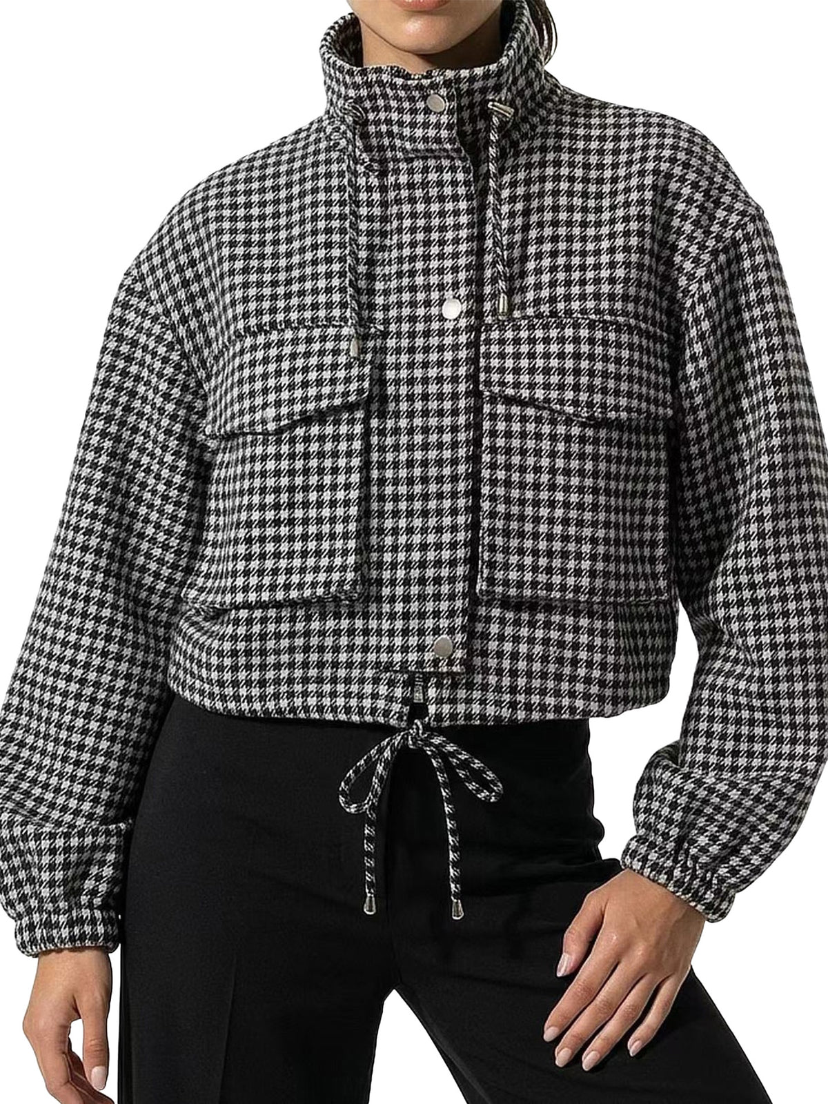 Retro Plaid Stand Collar Short Jacket