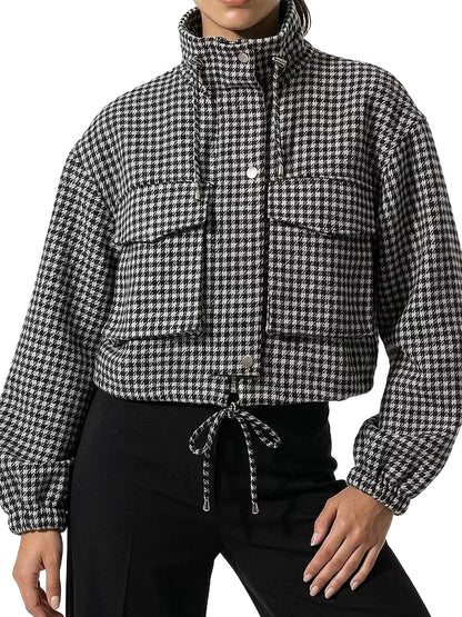 Retro Plaid Stand Collar Short Jacket