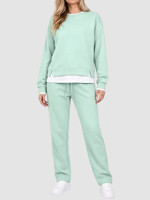 Hot Sale-Women's Fake Two‑Piece Sweatshirt Set