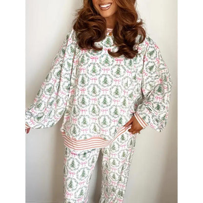 ⏰Hot Sale-Christmas Tree Bow Top and Pants Lounge Set
