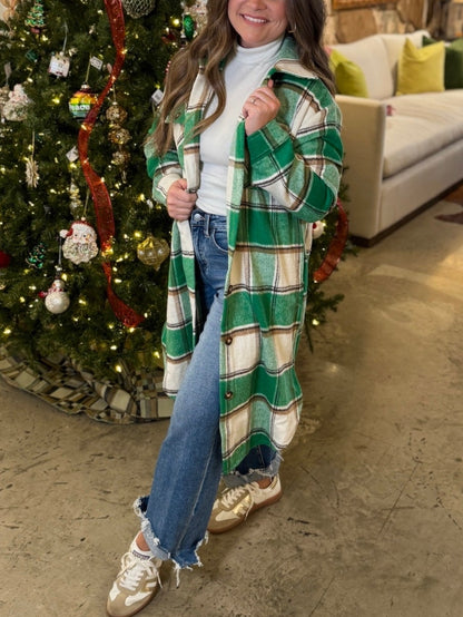 Women's Long Plaid Flannel Shirt Jacket