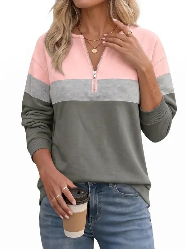 Women's Color Block Quarter Zip Sweatshirt