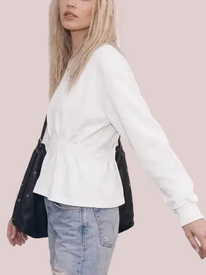 Women's Basic Long Sleeve Cinched Waist Sweatshirt