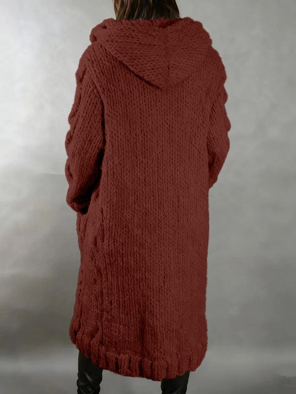 Women’s Hooded Cable Knit Long Cardigan
