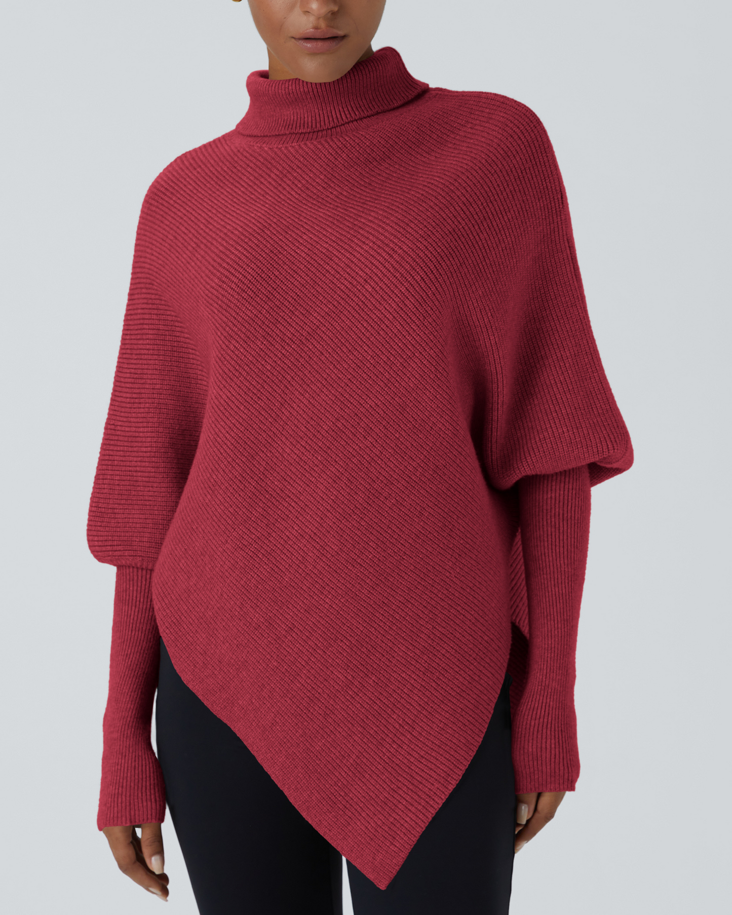 Turtleneck Batwing Long Sleeve Asymmetric Hem Sweater