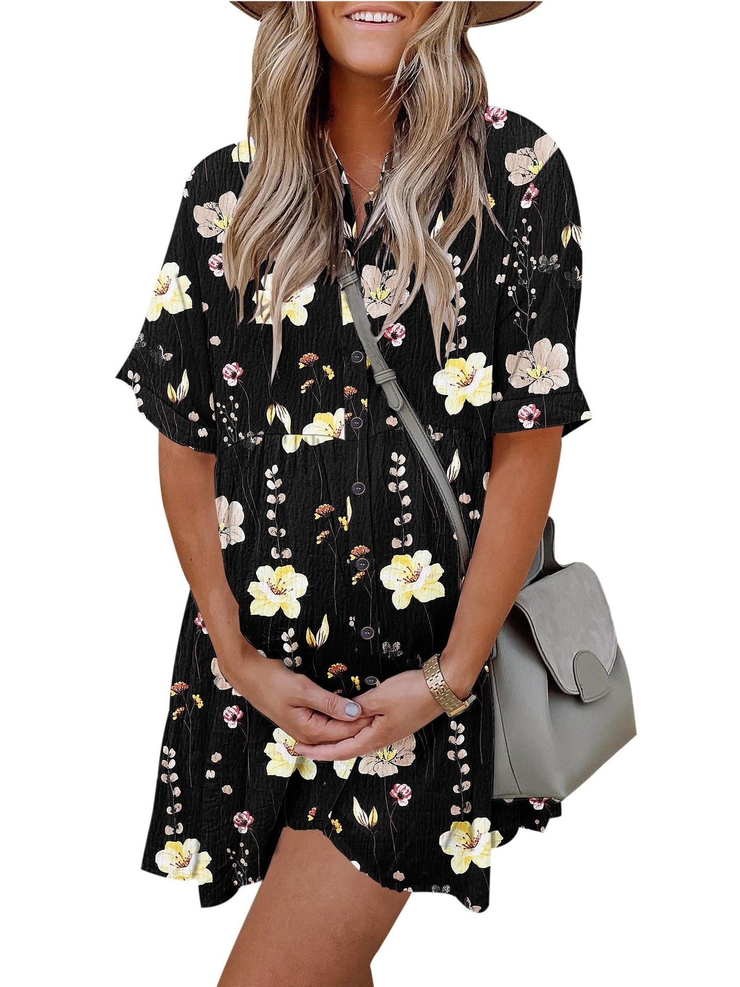 Limited time sale🔥Women's Babydoll Button Down Mini Dress with Pockets