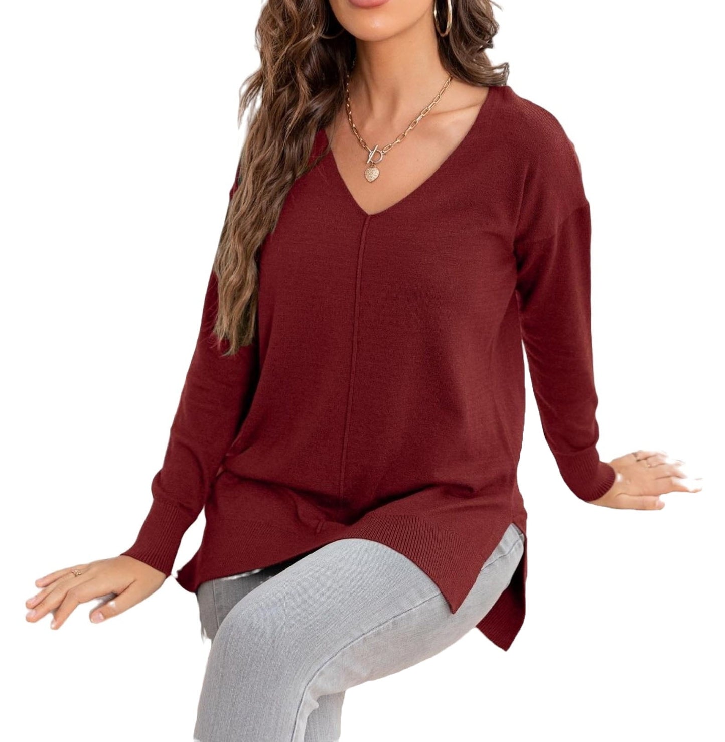 ✨Women's Casual Solid V Neck Pullover