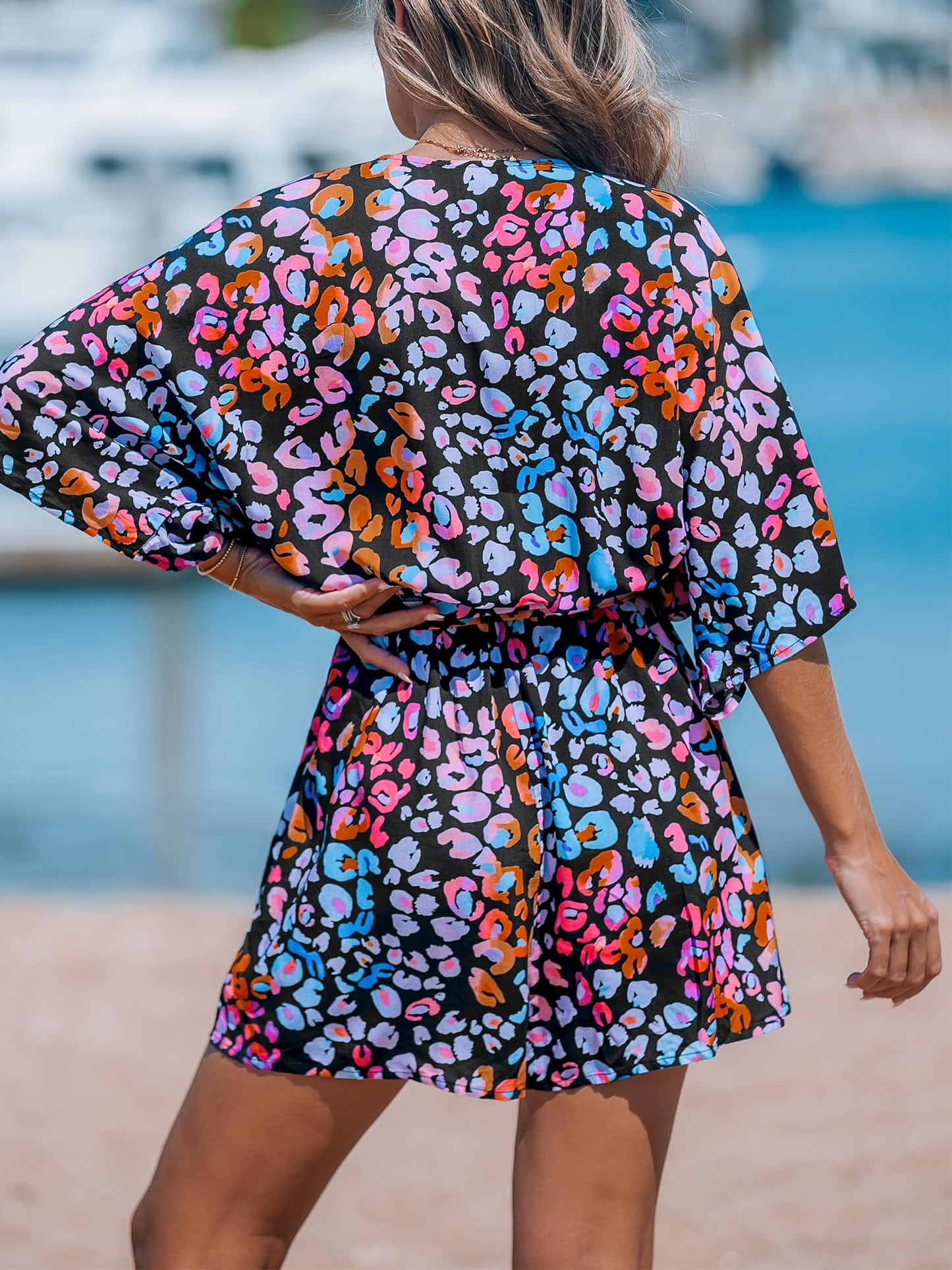 ✨Women's Lace Up Print Romper Short Sleeves Jumpsuits Wide leg Outfit