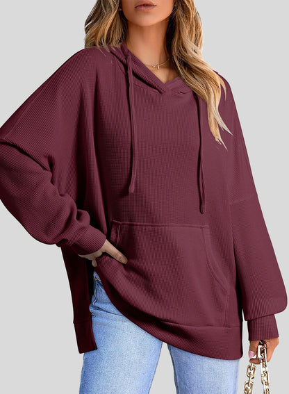 ✨Oversized Hoodies for Women Waffle Knit Drawstring Side Slit Pullover Sweatshirts with Pocket (Final Days: Big Savings!!!)