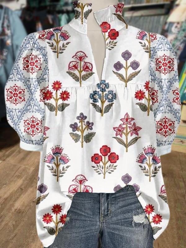 ✨Floral Print Puff Sleeve Blouse