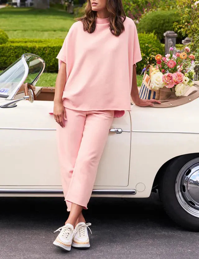 Women's Casual Batwing Sleeve Pullover Top and Wide Leg Set