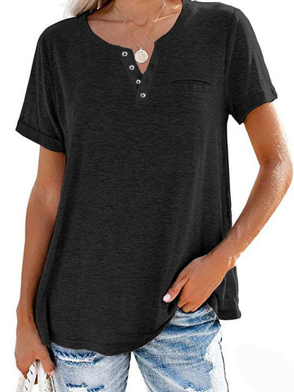Summer Fashion Solid Color Pocket Short Sleeve T-Shirt