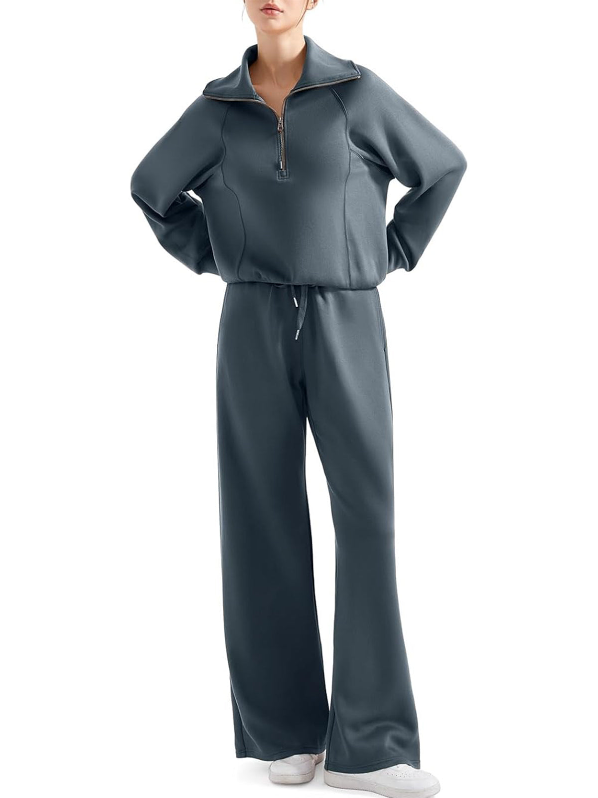 💥Women 2 Piece Lounge Matching Set Wide Leg Sweatpant Half Zip Sweatshirt